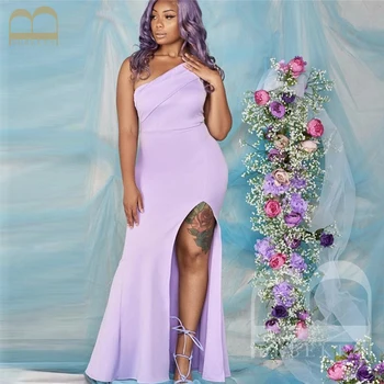 Фиолетовые атласные элегантные платья, платье на одно плечо, платья подружек невесты для свадьбы, длинные вечерние платья с разрезом по бокам, женские платья для свадеб
