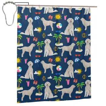 Занавеска для душа Goldendoodle Dog Beach Puppy для ванной комнаты, Персонализированный набор штор для ванной с железными крючками, подарок для домашнего декора 60x72 дюйма