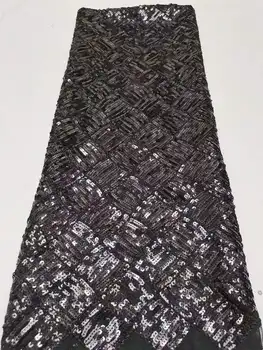 Черный Французский 3D Блестки Африканский Тюль Сетка Кружевная ткань 2023 Высококачественная Нигерийская Сетчатая Кружевная Ткань Женское Вечернее Свадебное платье YYZ23
