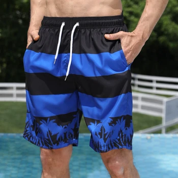 Летние мужские пляжные шорты, Повседневные спортивные Шорты для фитнеса, Негабаритные мешковатые Домашние брюки, мужские четвертные брюки, Гавайские брюки для купания