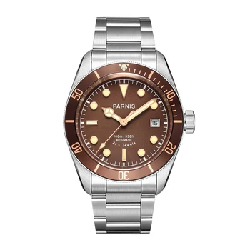 Модные мужские автоматические часы Parnis с коричневым циферблатом 41 мм, Сапфировое стекло, Светящиеся мужские механические водонепроницаемые часы reloj hombre