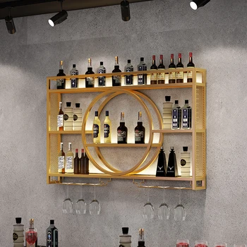 Винный стеллаж с плоской витриной, Отдельно стоящий Современный настенный винный магазин, Золотой винный стеллаж с большим роскошным декором Botellero Vino