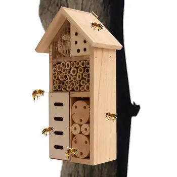 Пчелиный домик Дом для насекомых Деревянный Отель для насекомых Естественная среда гнездования для наружного сада Двора Пчелы Бабочки