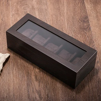 Деревянная коробка для часов с люком в крыше, коробка для показа пяти деревянных механических часов, коробка для хранения ювелирных браслетов, деревянная коробка для ювелирных изделий