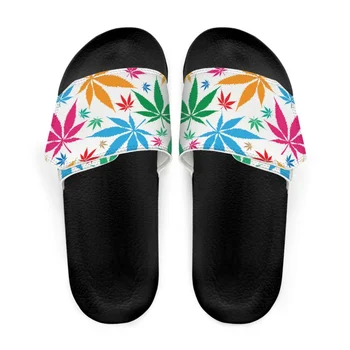 Летние пляжные тапочки для женщин, мужчин, женские шлепанцы с принтом листьев сорняков, Сандалии, обувь для купания, женские домашние мужские тапочки на плоской подошве