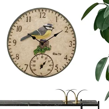12-дюймовые настенные часы с батарейным питанием, Подвесной термометр для внутреннего и наружного использования, Круглые Настенные часы в стиле Ретро для украшения дома