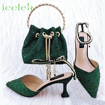 Зеленые босоножки с острым носком и мягкой ручкой, сумка с браслетом на ножке, женская обувь на среднем каблуке, подходящая для свадебной вечеринки