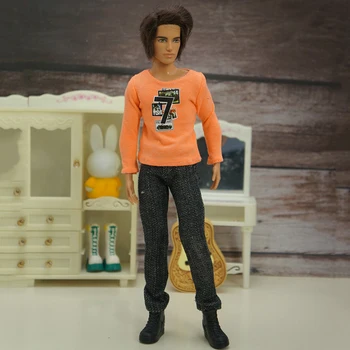 Оранжевый комплект одежды для куклы 1/6 для мальчика Кена, одежда для куклы, Футболка, джинсовые длинные брюки, Брюки для парня Барби, аксессуары для Кена