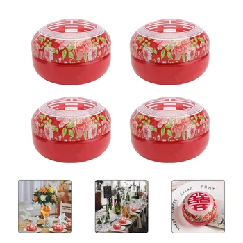 4 Шт Китайская коробка конфет Свадебные Жестяные контейнеры для конфет Пустые Металлические с круглой крышкой
