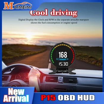 HD P15 HUD Головной дисплей OBD Интеллектуальный цифровой датчик температуры воды Сигнализация скорости автомобиля миль в час Давление турбонаддува Многофункциональные детали