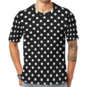Классическая футболка в горошек, мужские черно-белые футболки уличной одежды, летняя футболка Harajuku с коротким рукавом, графические топы больших размеров