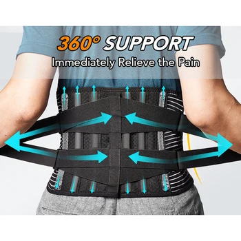 Пояс для поддержки спины, облегчающий боли в пояснице с 6 фиксаторами, регулируемый поясничный поддерживающий ремень, дышащие сетчатые подтяжки сзади, поясной ремень