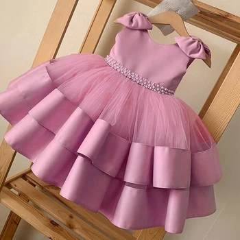 Тюлевое платье с бантом для маленьких девочек, Детские элегантные платья-пачки для крещения принцессы, Детские выпускные вечера, Детская официальная одежда для вечеринок от 3 до 8 лет