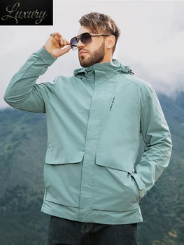 Весенне-осенняя мужская ветровка, повседневная куртка Softshell с капюшоном, мужские ветрозащитные водонепроницаемые куртки для походов на открытом воздухе, Большой размер 8XL
