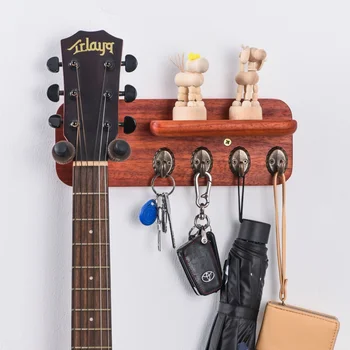 Стойка для гитары Настенный крюк Деревянный Многофункциональный стеллаж для хранения народной электрогитары Держатель для ключей Бас-гитара Скрипка Кронштейн из массива дерева