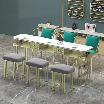Столы для маникюра Nordic, профессиональный маникюрный стол с пылесосом, Роскошная салонная мебель, Двойной маникюрный стол и набор стульев