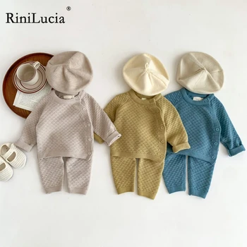 RiniLucia / Комплекты одежды для новорожденных девочек 2023, Новые осенне-зимние костюмы для мальчиков, однотонные топы с длинными рукавами, Брюки, наряды из 2 предметов 2023 г.