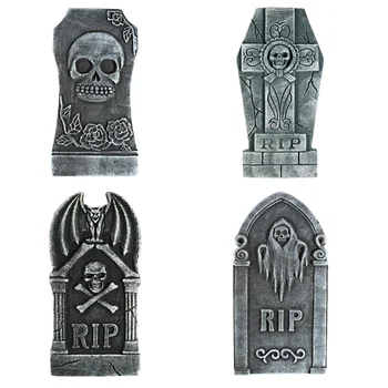 Надгробные камни 4шт с 8 металлическими кольями, надгробный камень, реалистичная газонная надгробная плита, декоративный знак Дома с привидениями- 40 x x 2