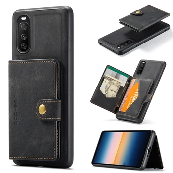 Противоударная искусственная кожа 2 в 1 со съемными отделениями для карт, держатель, чехол-бумажник для Sony Xperia 10 III 5 в 1, сумка для удостоверения личности, карманная подставка, чехол для телефона