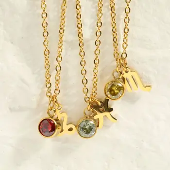 Модное ожерелье с подвеской в виде 12 зодиакальных рун RAKOL, красочное ожерелье из нержавеющей стали с цирконием для женщин, вечеринка