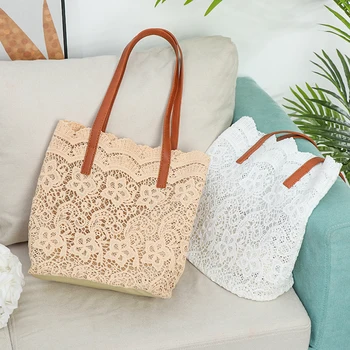 Летняя кружевная сумка через плечо для женщин 2021, новая сумка большой вместимости, складная пляжная сумка для отдыха, элегантная женская сумочка, сумка-мешок