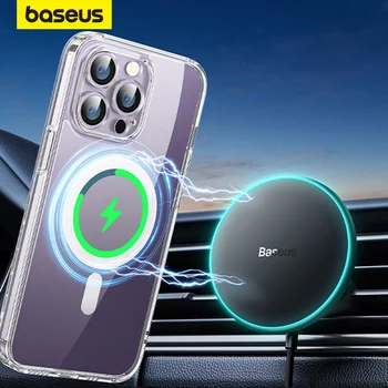 Держатель автомобильного зарядного устройства Baseus мощностью 15 Вт, магнитный держатель автомобильного телефона, беспроводное зарядное устройство для iPhone 14 13 12 Pro с максимальным световым эффектом