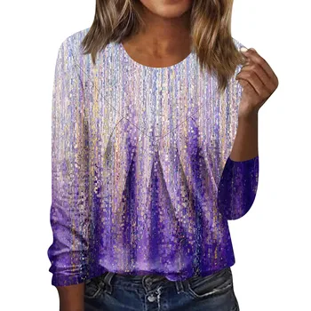 Осенняя женская футболка 2023, модный топ с цветочным принтом, повседневный пуловер с длинным рукавом и круглым вырезом, свободная блузка в стиле харадзюку, женские топы