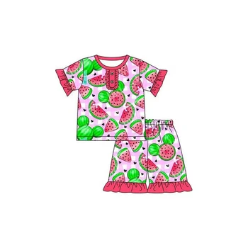 Оптовая продажа детских нарядов с арбузом, летних пижамных комплектов для девочек с короткими рукавами