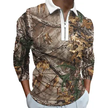 Мужские рубашки поло с 3D принтом листьев и ветвей, футболки в стиле ретро с длинным рукавом, Весенне-осенние повседневные топы большого размера с графическим рисунком