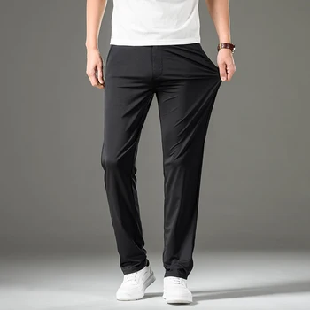 Весенне-летние мужские тонкие Облегающие стрейчевые черные повседневные брюки, модные деловые Классические однотонные темно-серые брюки, мужской бренд