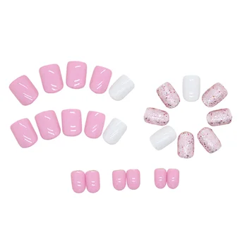 Квадратные накладные ногти с розовыми блестками, защищающие от сколов и пятен, для ежедневного использования мастером маникюра