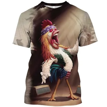 2023 Новая мужская футболка, веселое платье, летний короткий топ с рисунком цыпленка, 3D-принт животных, модная футболка для отдыха большого размера