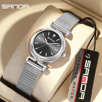 Sanda 1124 Новое поступление, женские элегантные ручные часы с круглым циферблатом, водонепроницаемый кварцевый механизм, аналоговые наручные часы для деловых женщин