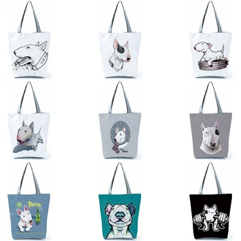 Цветная роспись, сумки для покупок с принтом собаки Бультерьера, сумка для животных, женская школьная дорожная сумка, женская повседневная сумка