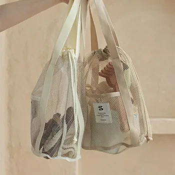 Простая Корейская пляжная сумка для отдыха и туризма, карман из сетчатой ткани, Большая Вместительная Портативная Дышащая Сетчатая Сумка для хранения плавания