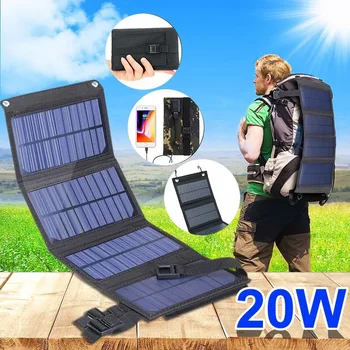 Складная солнечная панель, блок питания 5 В 20 Вт для мобильного телефона, наружная водонепроницаемая Usb-зарядка для аксессуаров для кемпинга