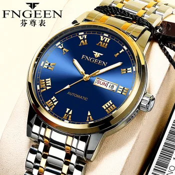 Бренд FNGEEN Роскошные Деловые Мужские часы из нержавеющей стали известного бренда luminous Мужские модные военные Водонепроницаемые кварцевые наручные часы