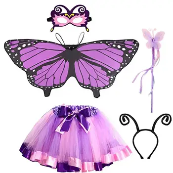 Костюм бабочки для девочек, 5 шт. Крылья бабочки, детский костюм бабочки, радужное платье-пачка для девочек, повязка на голову, закрывающая глаза
