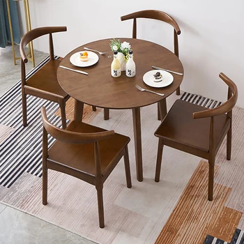 Обеденные столы из массива дерева в скандинавском стиле, Современный минималистичный Круглый обеденный стол, Обеденные столы для переговоров на балконе, мебель для небольших квартир
