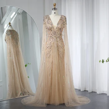 Шарон Саид Роскошное вечернее платье из Дубайского золота с рукавом-накидкой для женщины, свадебное платье со стразами, Арабское вечернее платье для выпускного вечера SS399
