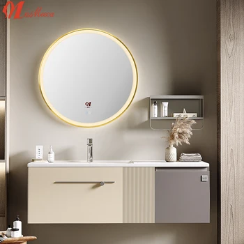 Круглое настенное зеркало с умной светодиодной подсветкой для ванной комнаты и мебели с сенсорным экраном