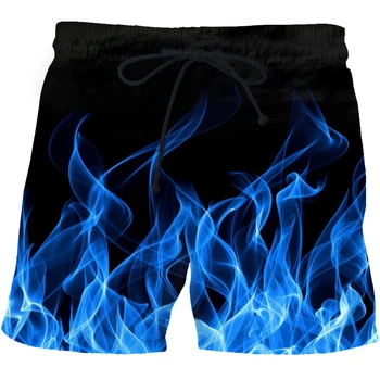 Мужские пляжные шорты с 3D-принтом, быстросохнущие шорты для фитнеса blue flame, повседневные шорты с забавной уличной 3D-печатью мода 2023