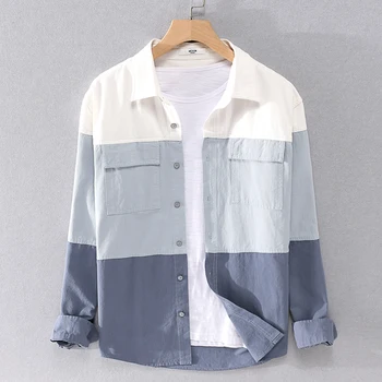 Осенняя джинсовая рубашка 2023 года, новая мода, японское простое пальто из чистого хлопка в гонконгском стиле, Повседневная рубашка с длинным рукавом, мужская дюймовая рубашка