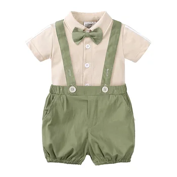 Корейская одежда для маленьких мальчиков, летняя одежда, Новый костюм с короткими рукавами, подтяжки, детское платье из двух предметов
