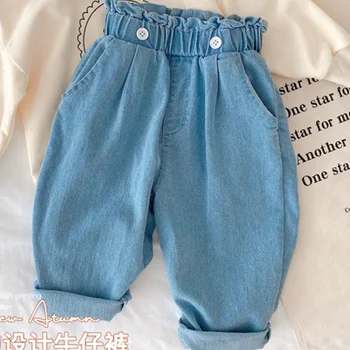 Повседневные джинсы для маленьких мальчиков 2023 года, весенне-осенние джинсовые шаровары для малышей, детская одежда, брюки