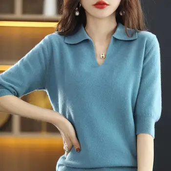 Синий женский свитер, красный пуловер с V-образным вырезом, Вязаные топы для женщин, Корейский модный Эстетичный джемпер, теплая зимняя термоблуза, джерси