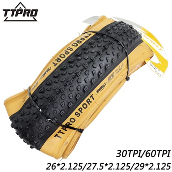 Складная шина для горного велосипеда TTPRO 30/60 точек на дюйм 26.2/27.5/29*2.125 Шины для велосипеда MTB с защитой от проколов из мягкой стальной проволоки коричневого цвета