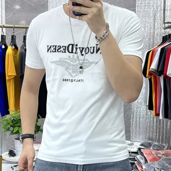 Футболка с коротким рукавом с надписью, футболка с коротким рукавом, топ с бриллиантами, мужской модный бренд, индивидуальность 2023, летняя футболка Homme