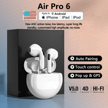 Оригинальные Беспроводные Bluetooth-Наушники Air Pro 6 TWS Max Наушники-вкладыши Mic Pods Гарнитура Для Xiaomi Android Apple iPhone Наушники