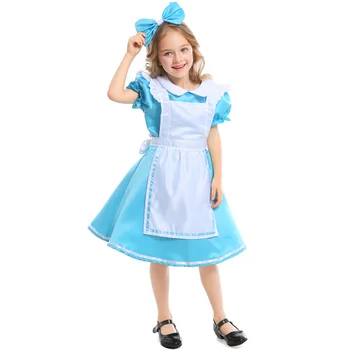 Костюмы для выступлений девочек на Хэллоуин, принцесса, сцена, Алиса, горничная, светло-голубой наряд, детская вечеринка, школьное шоу, нарядный костюм